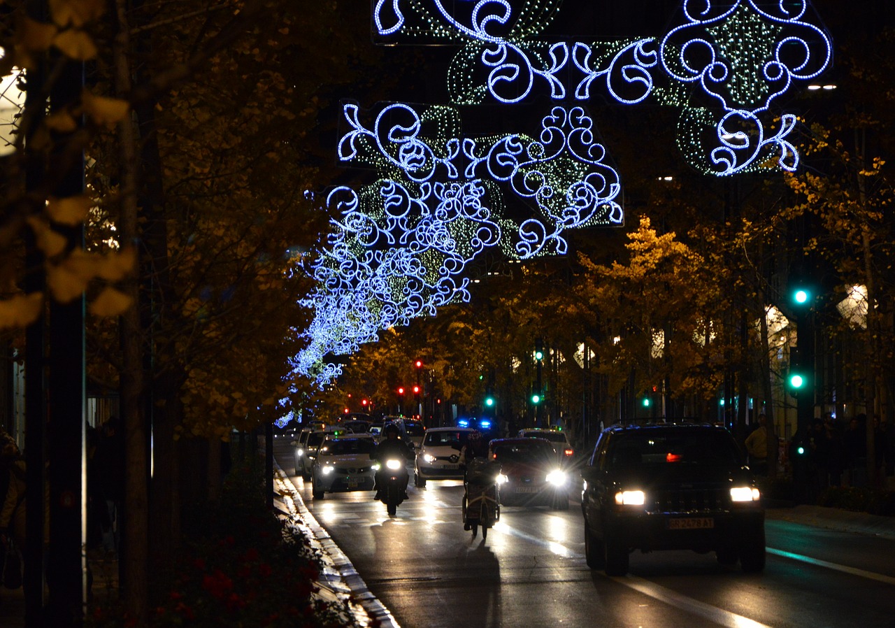 christmas lights night granada traffic free photo
