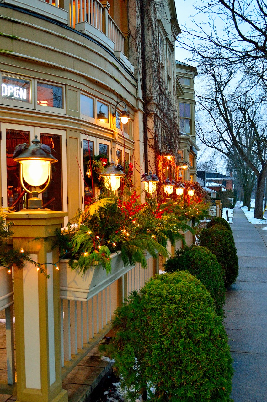 christmas lights sidewalk winter free photo