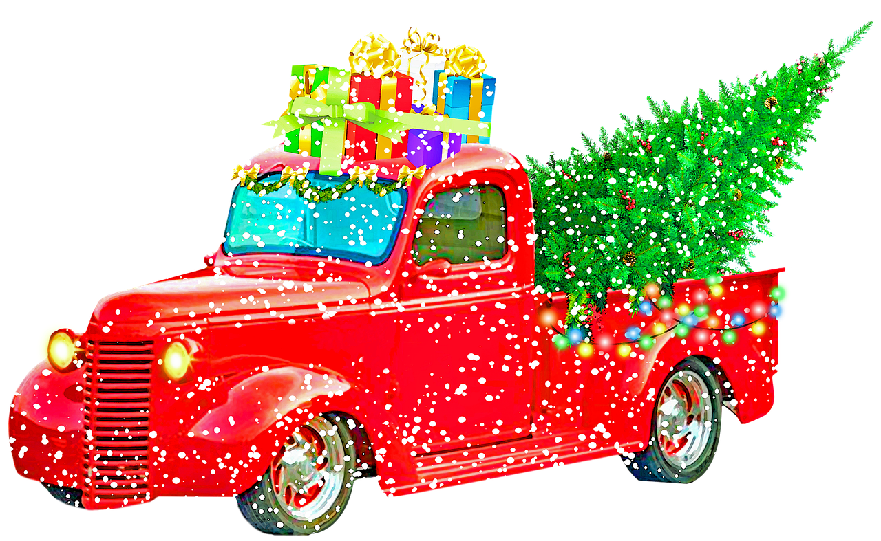 christmas pick up truck  christmas tree  christmas gifts free photo