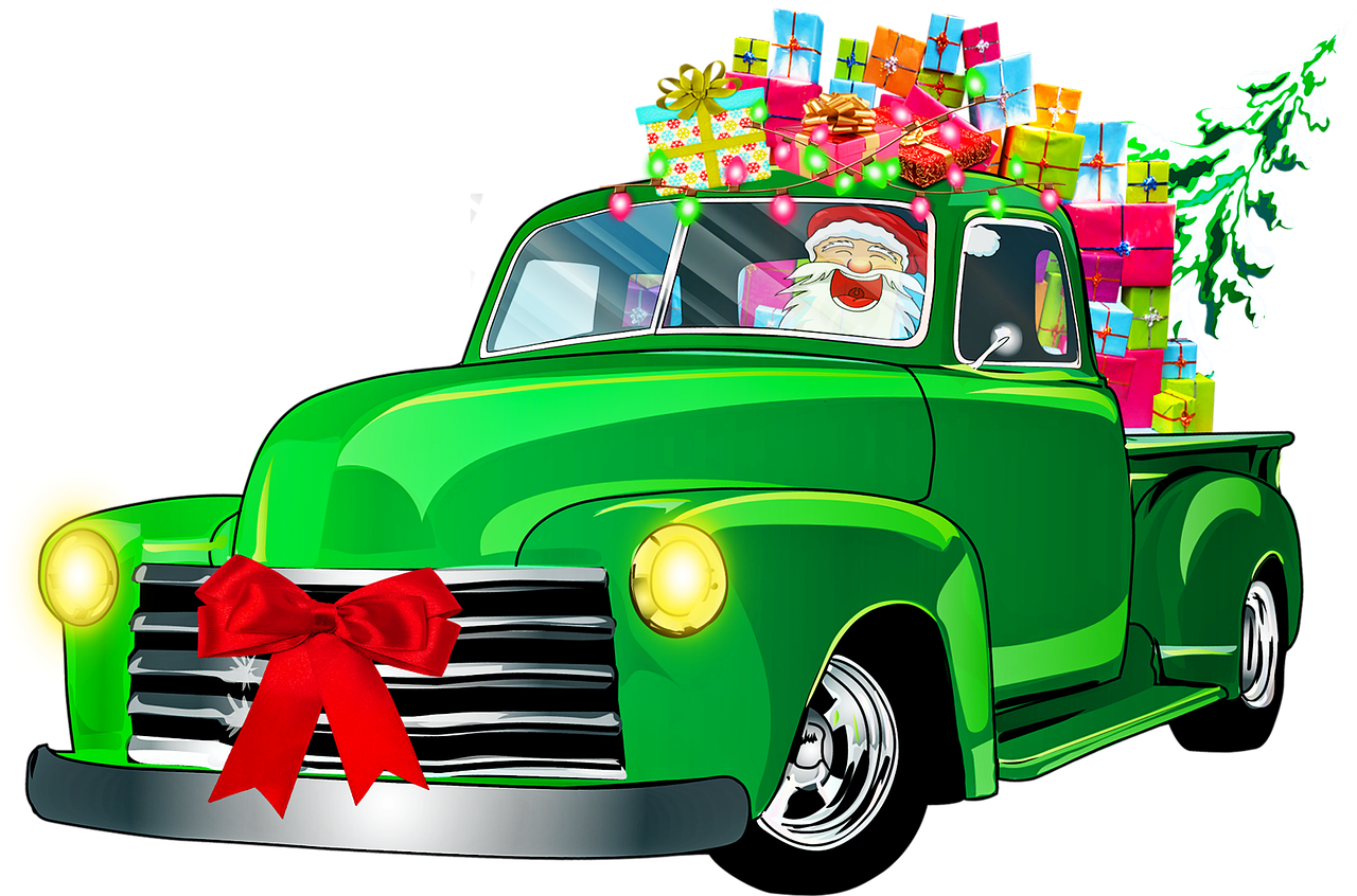 christmas retro car  santa claus  gifts free photo