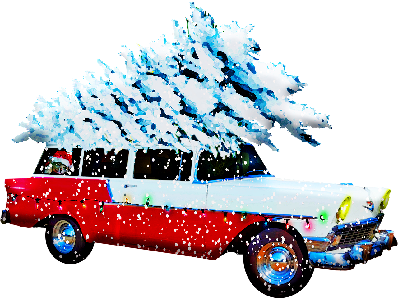 christmas station wagon  christmas car  christmas tree free photo
