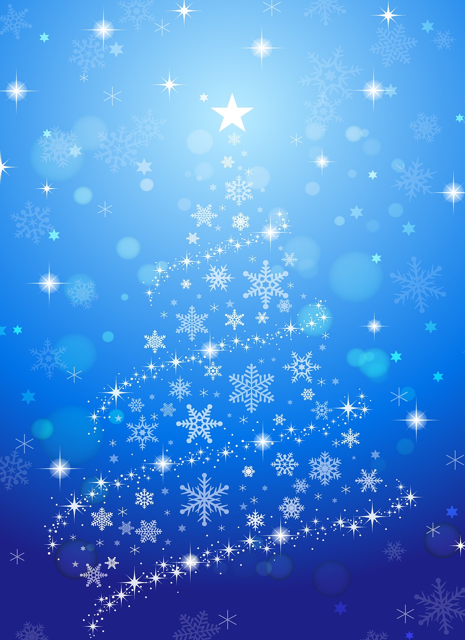christmas tree  christmas card  glowing blue lights free photo