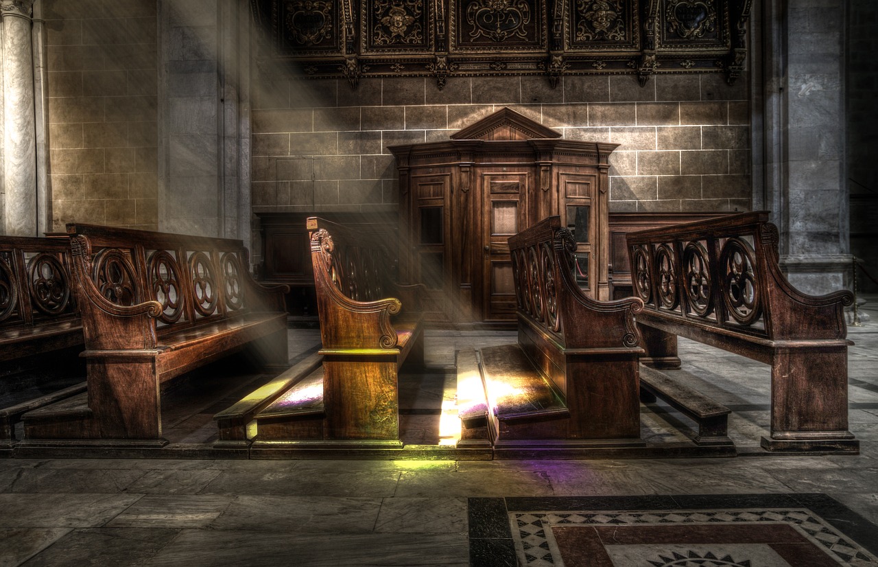 church bench glass stained window free photo