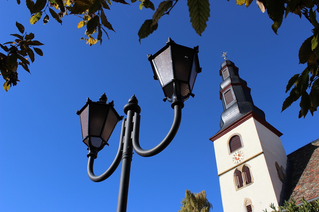 blue sky church buildings autumn mood free photo