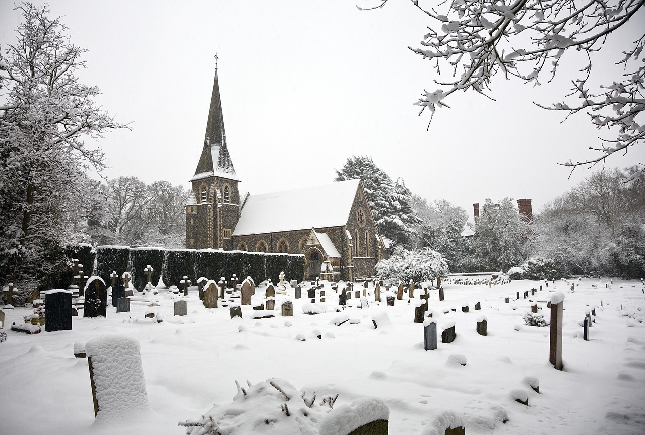 church graveyard snow free photo