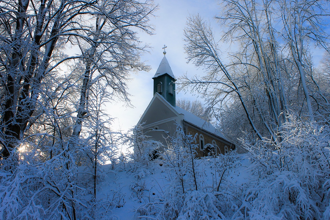 church winter snowy landscape free photo