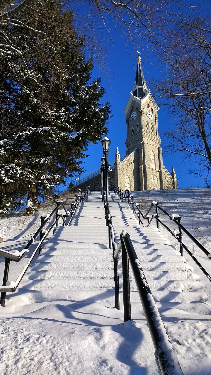 church snow stairs free photo