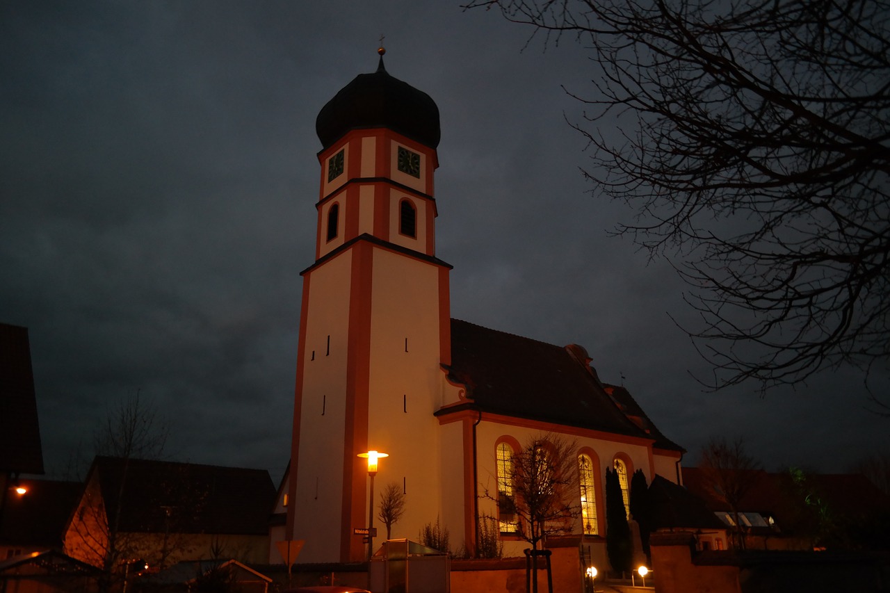 church steeple at night free photo