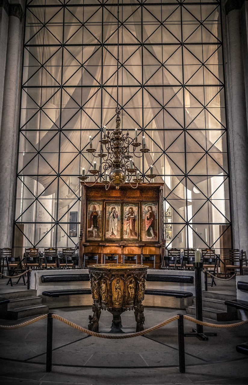 church  interior  baptismal font free photo