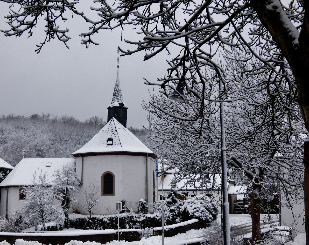church snow winter free photo