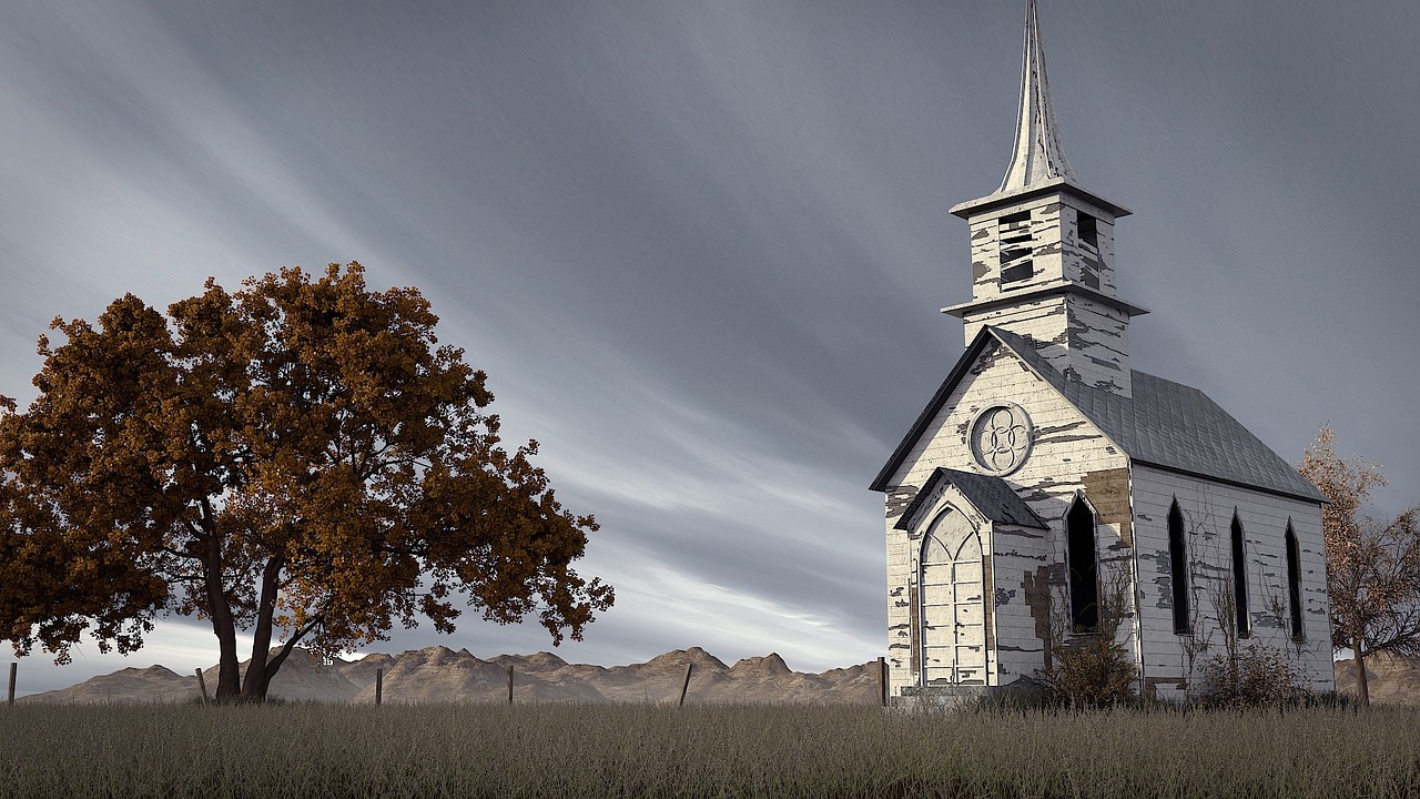 church tree sky free photo