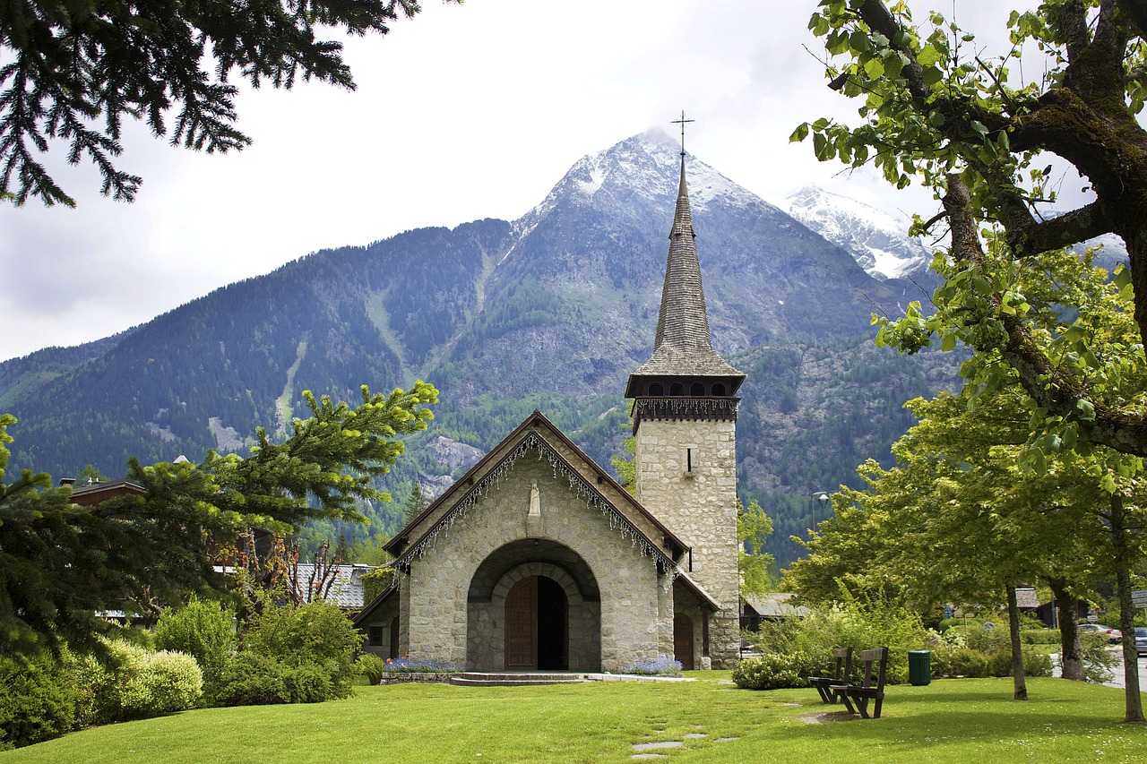 church mountains landscape free photo