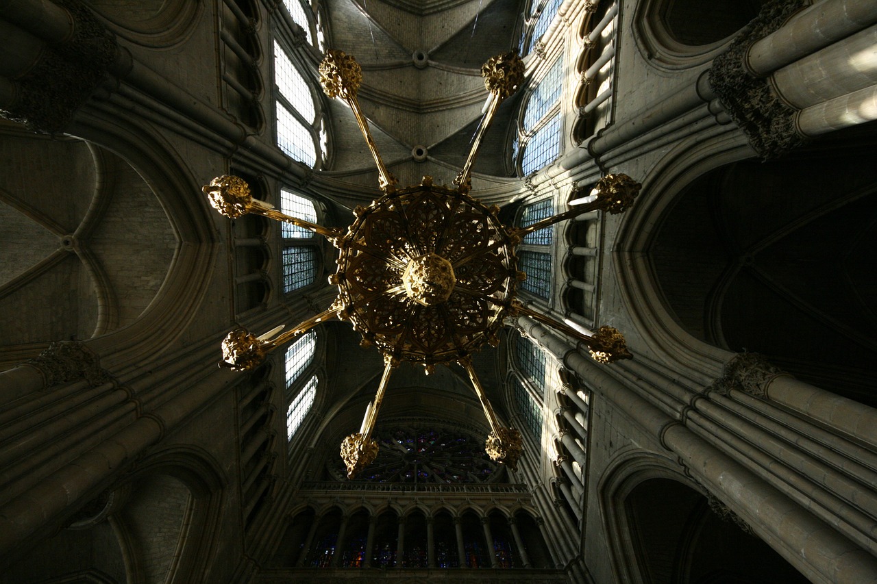 church chandelier perspective free photo