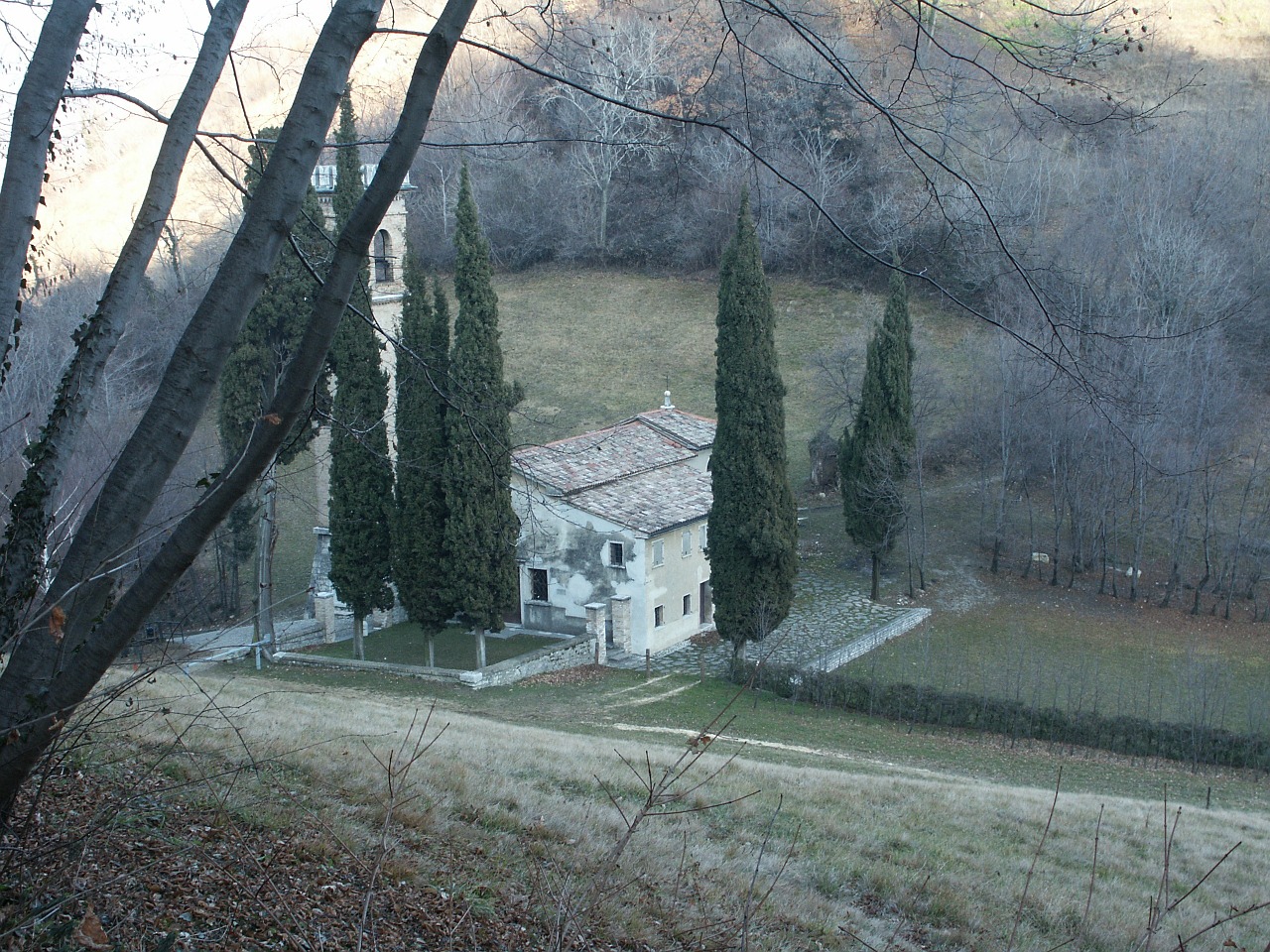 church landscape cypress trees free photo