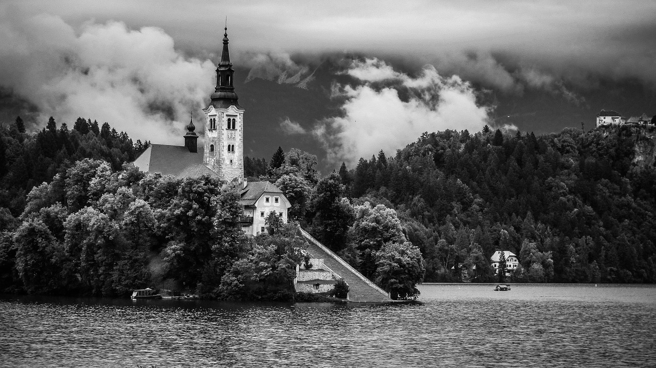 church building black and white clouds free photo