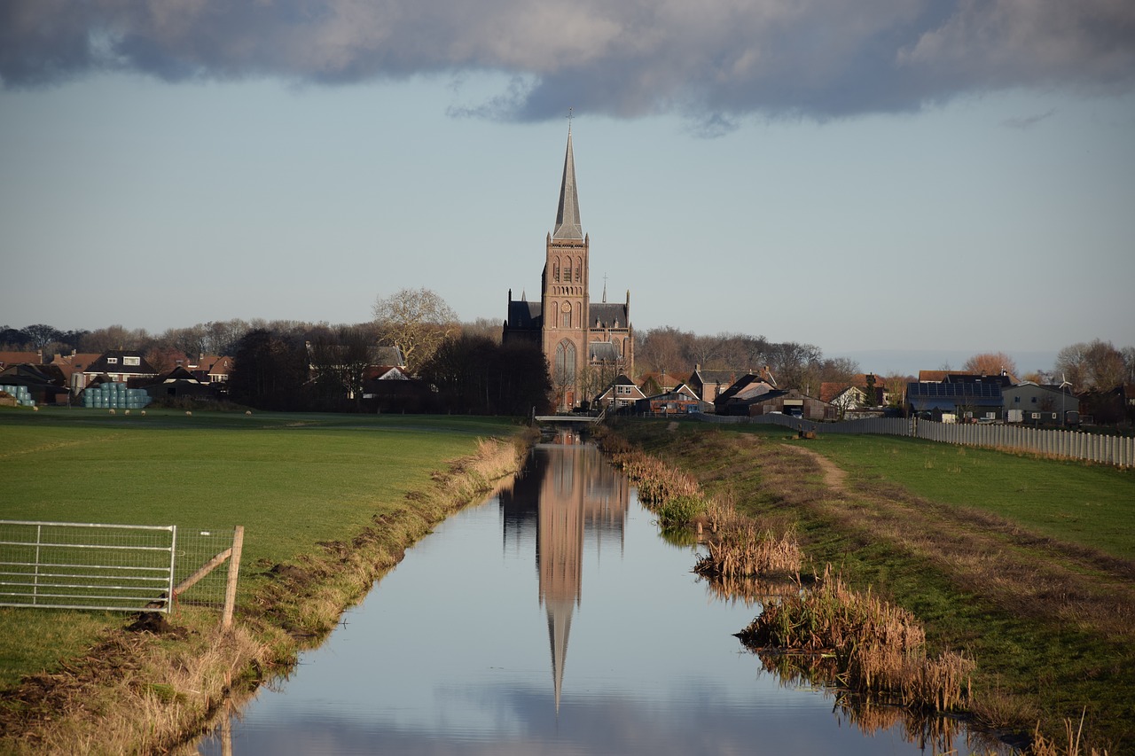 church tower  polder  landscape free photo