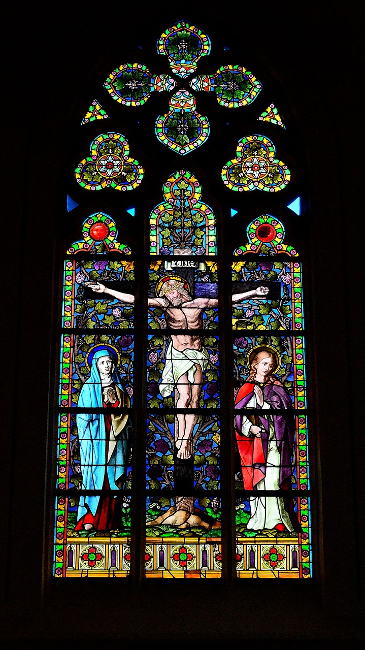 church window crucifixion stained glass window free photo