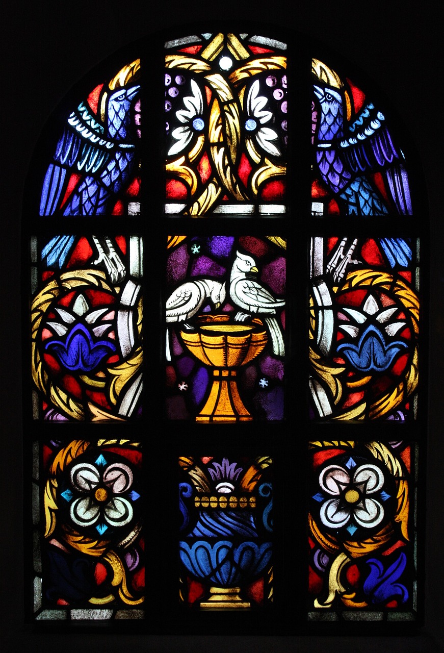 church window  dove  birds free photo