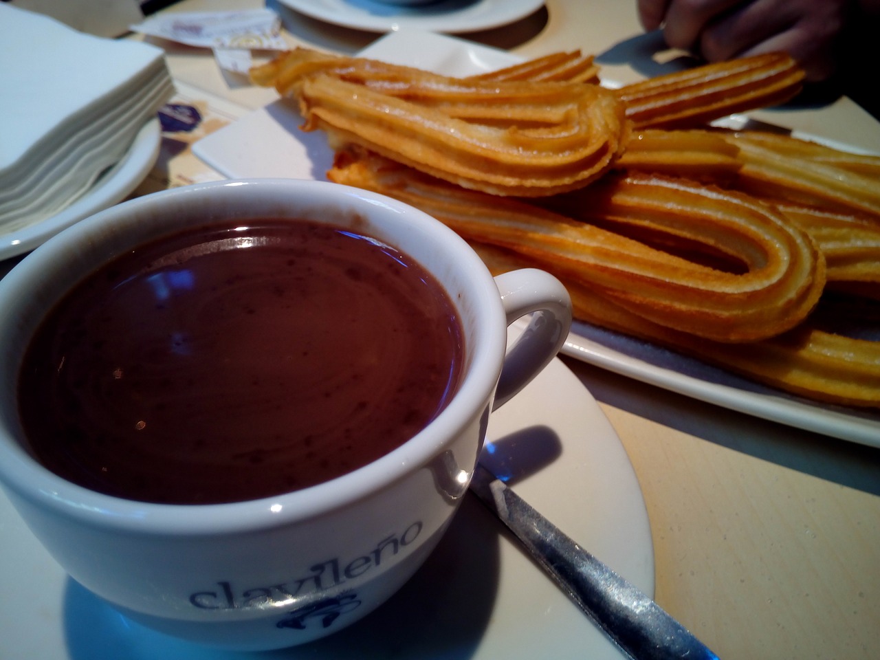 churros with chocolate cold winter free photo