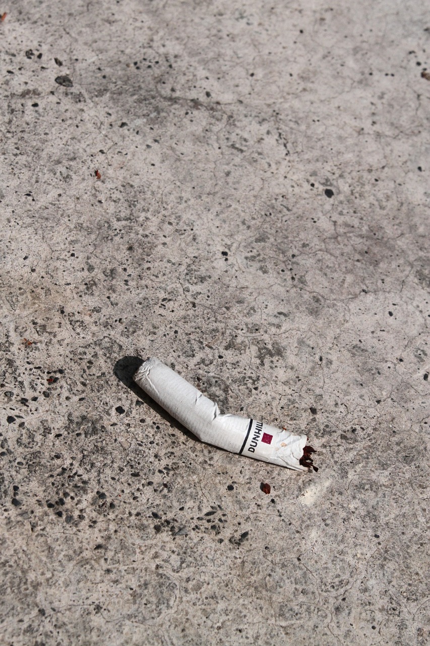 cigarette butts concrete floor litter anywhere free photo