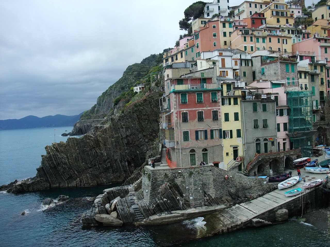 cinque terre village on the rocky coast houses on hillside free photo
