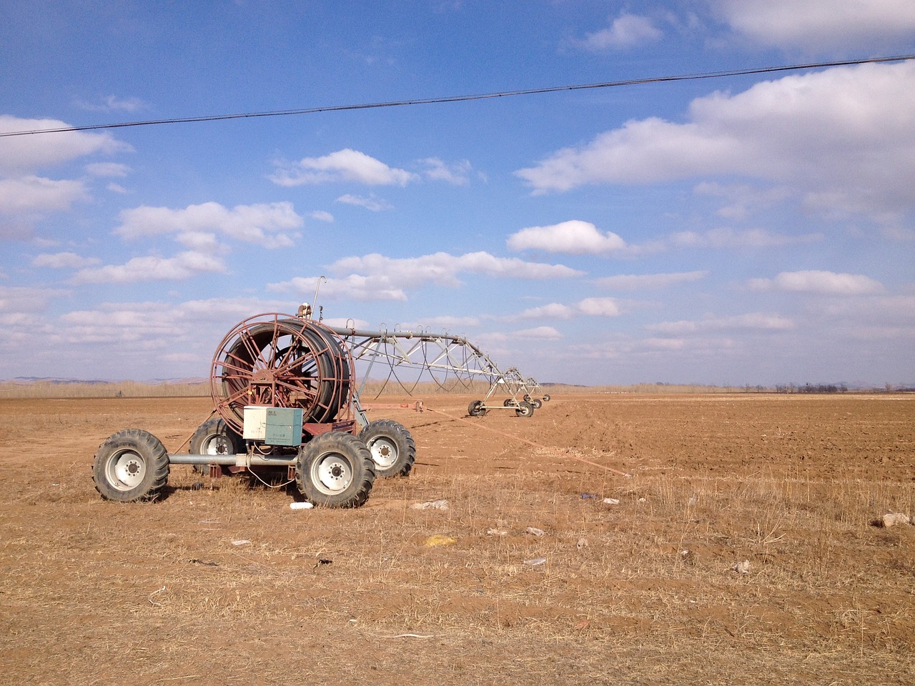 circle irrigation blue sky machinery free photo