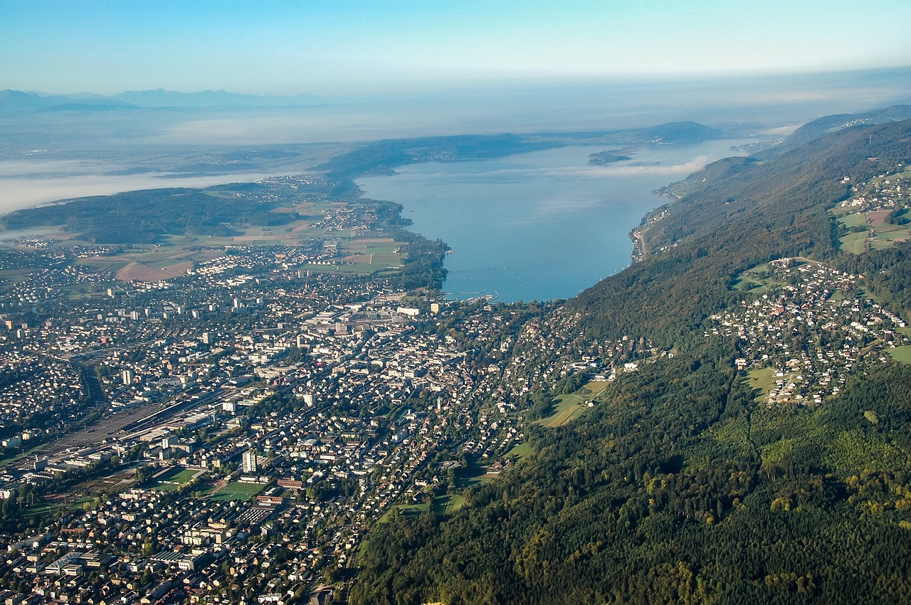 city  lake  aerial view free photo