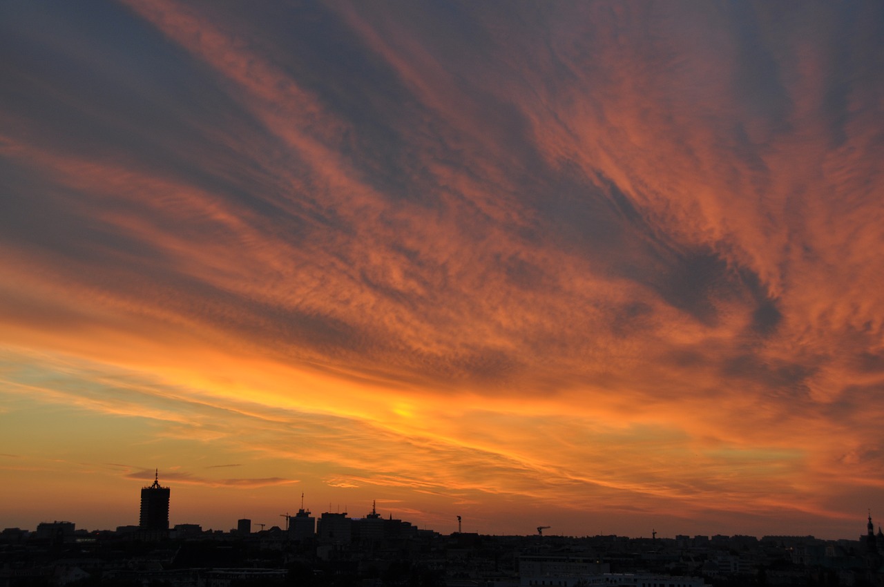 city sunset clouds free photo