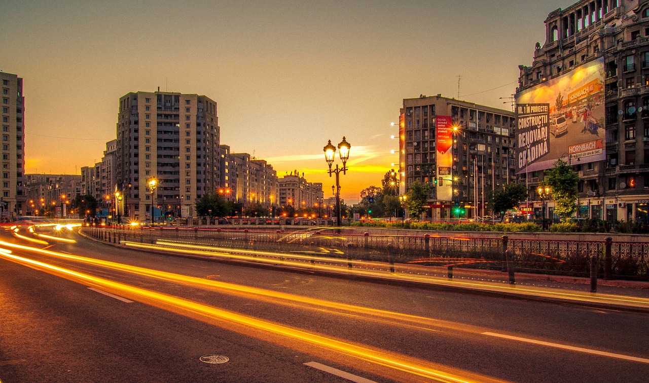 city buildings road free photo