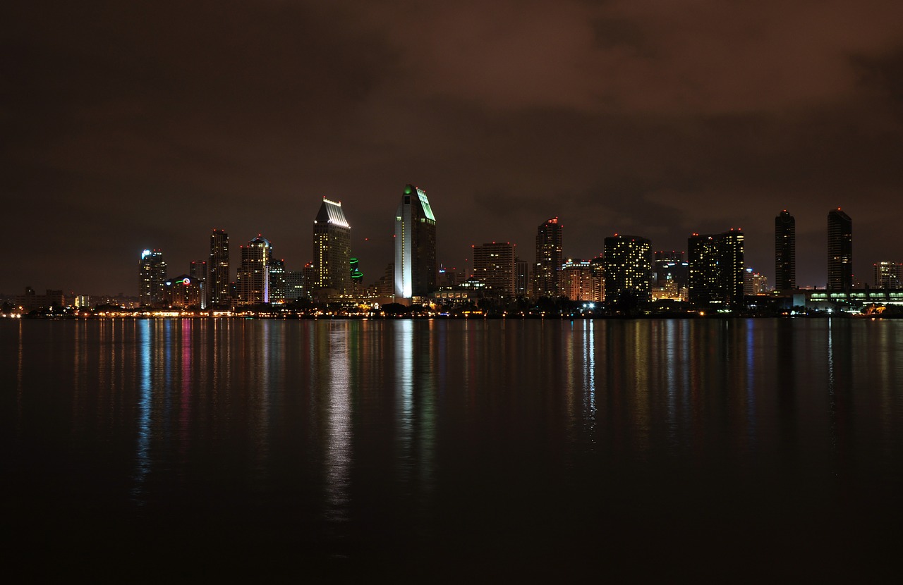 city skyline night free photo