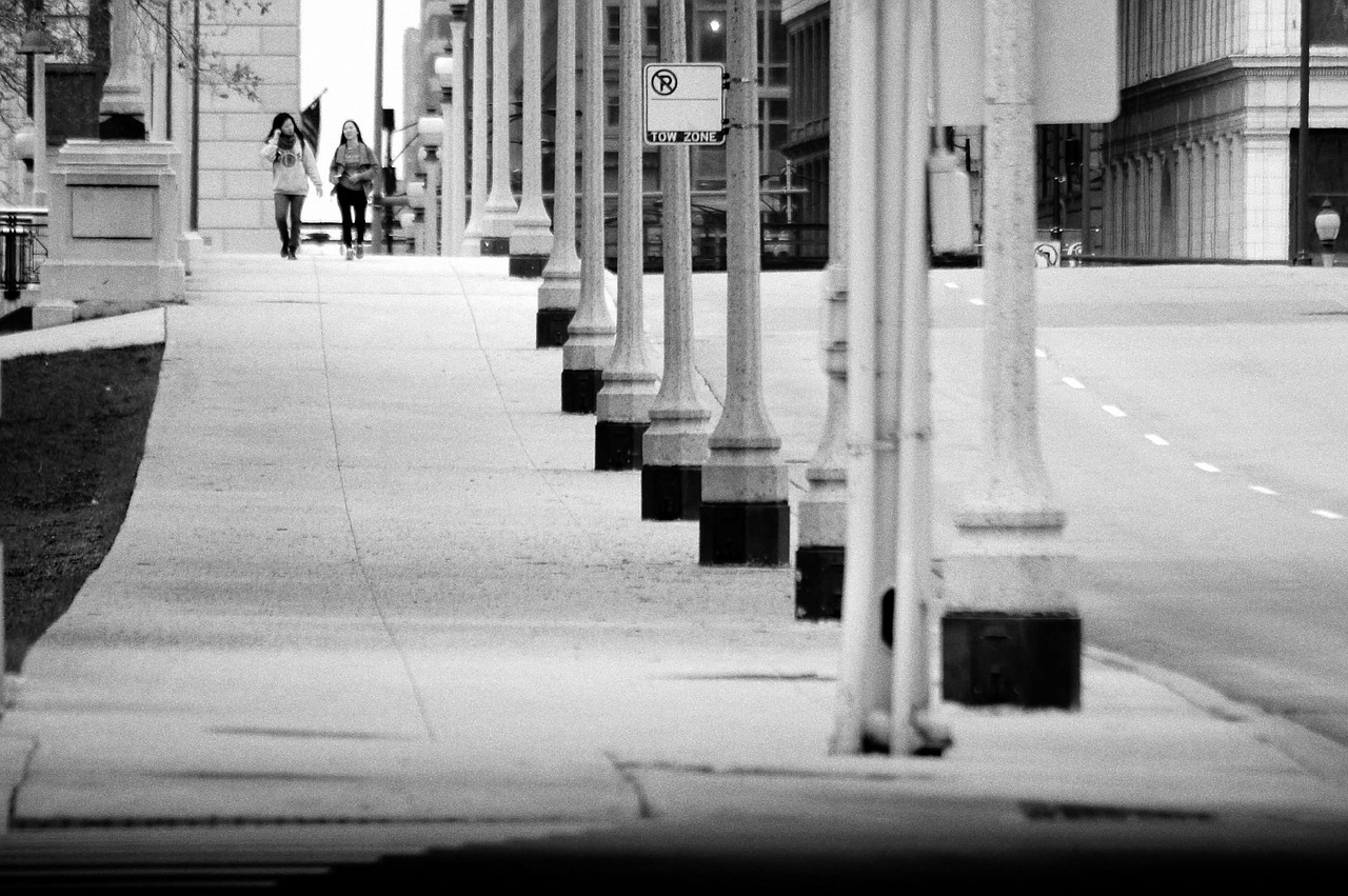 city corner landscape black and white free photo