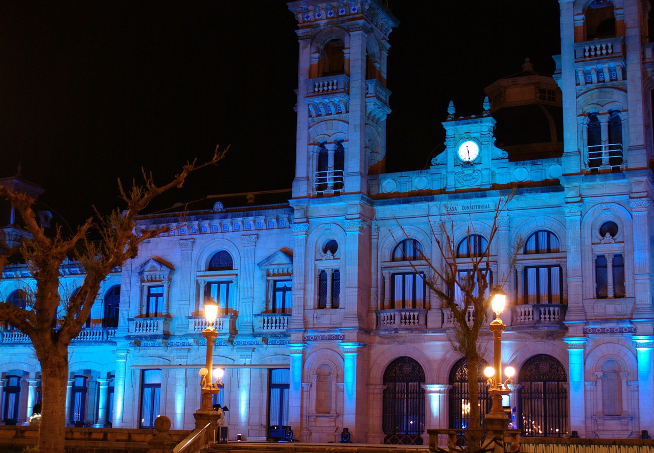 city hall of san sebastián architecture night landscape free photo