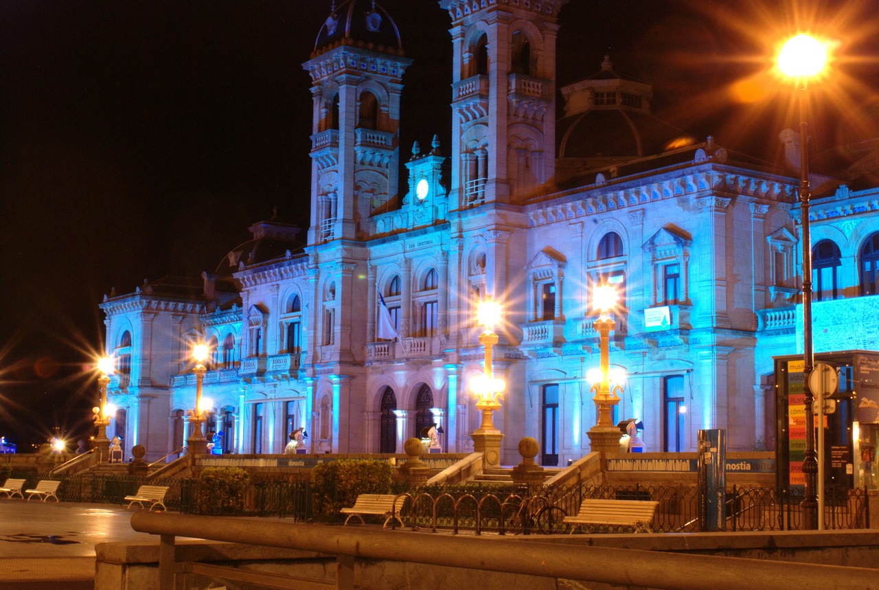 city hall of san sebastián architecture night landscape free photo
