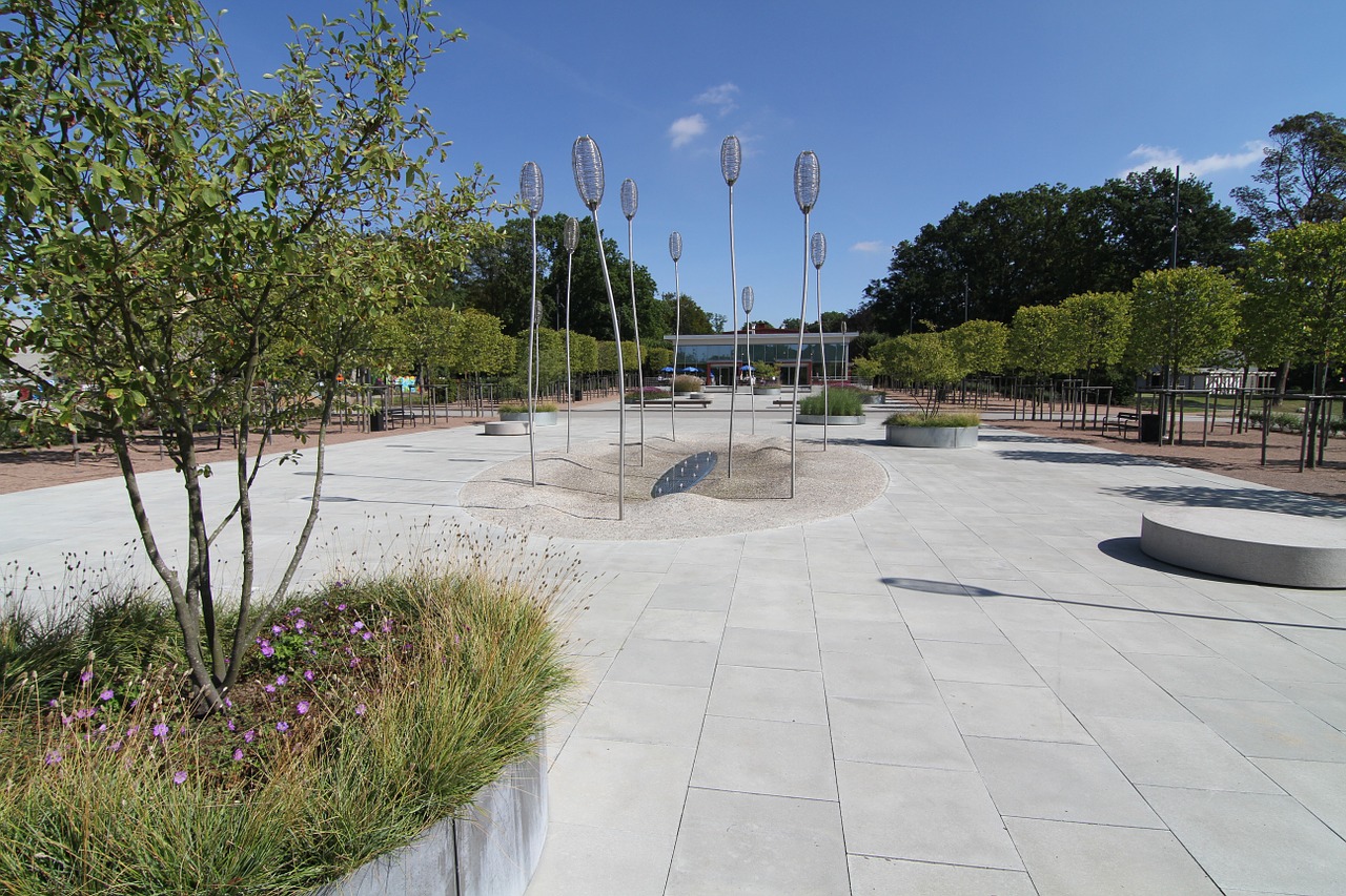 city park grove concrete slabs summer free photo