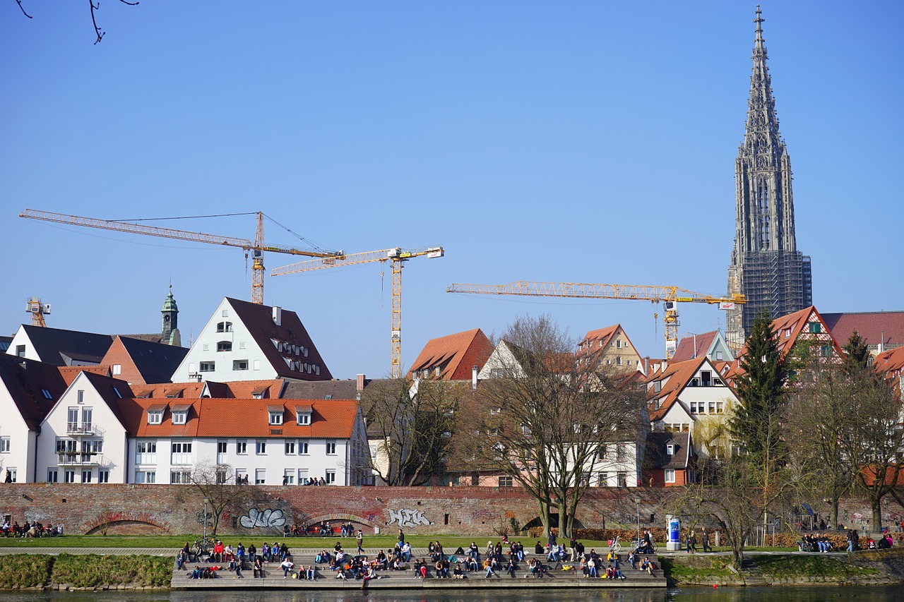 city view ulm construction cranes free photo