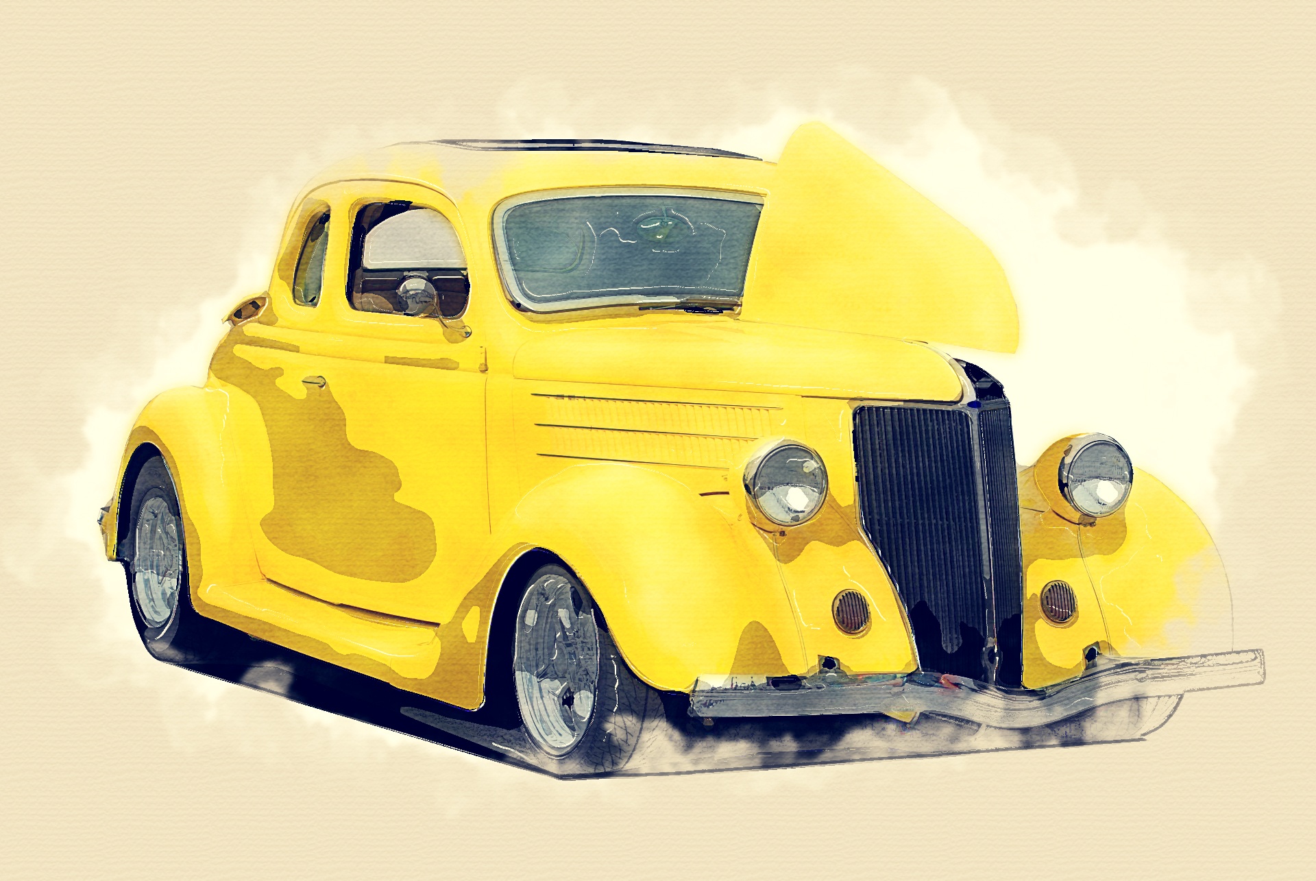 classic hot rod car watercolor sketch car free photo