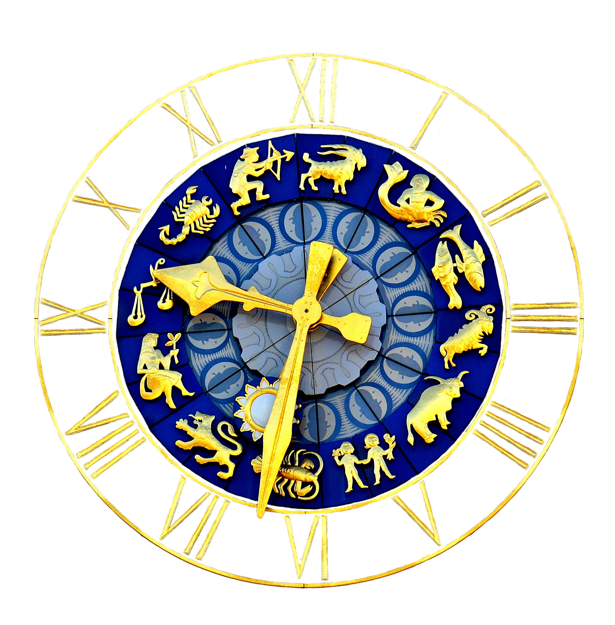 Download free photo of Clock zodiac sign time of pointer dial gold