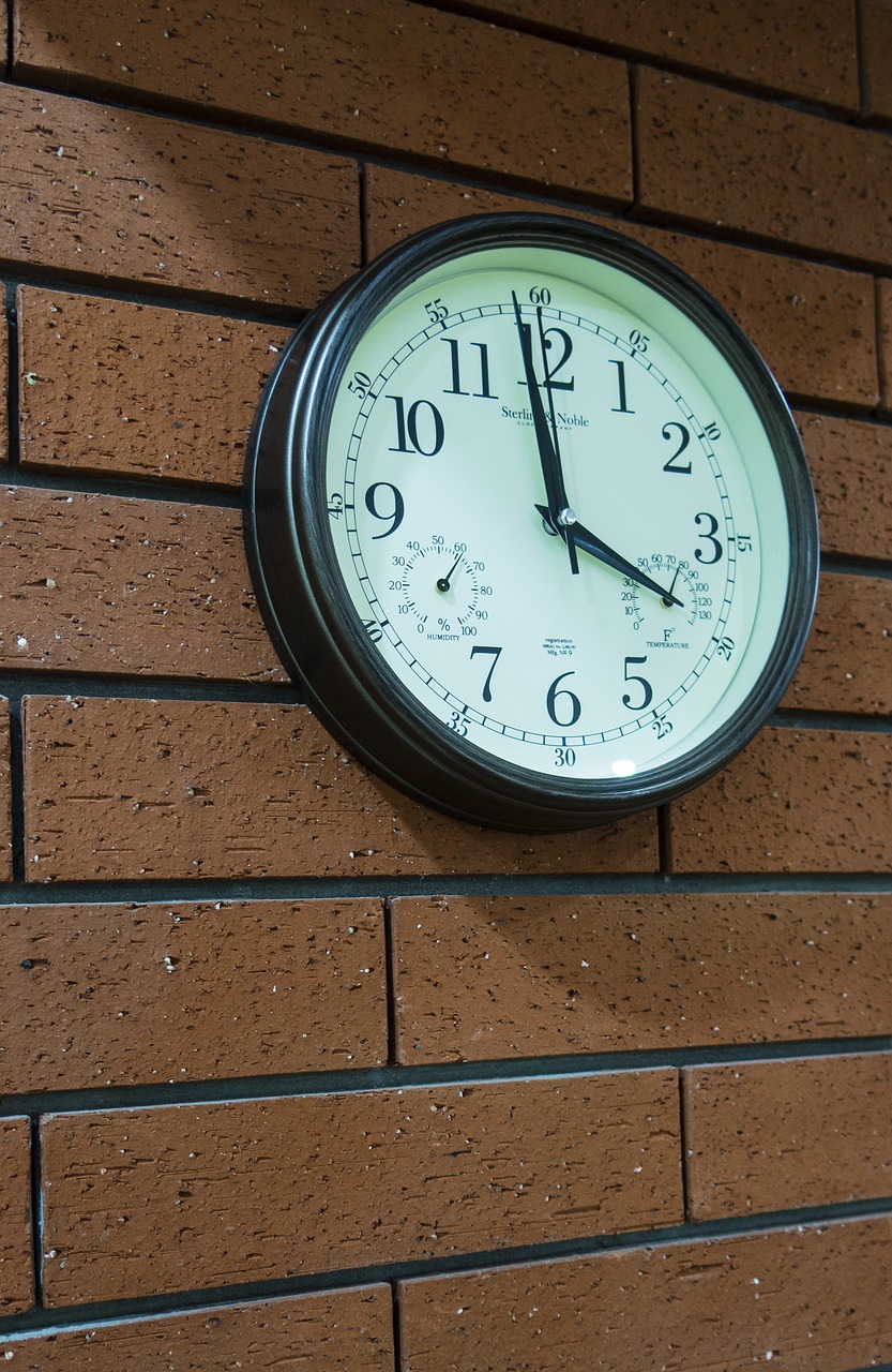 clock  brick wall  time free photo