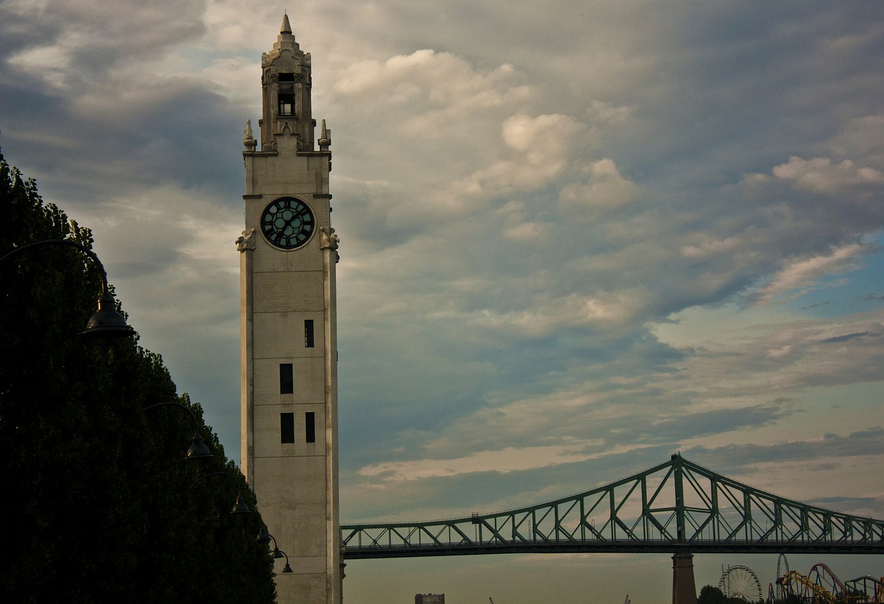 clock tower montreal bridge free photo