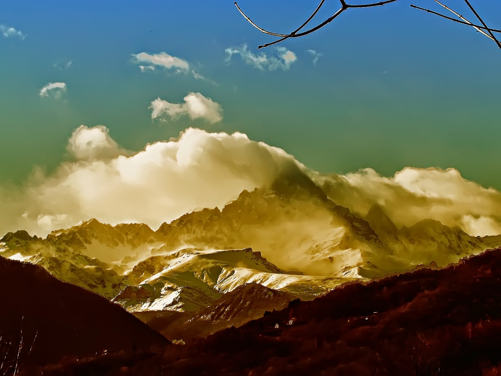 snow mountain clouds free photo