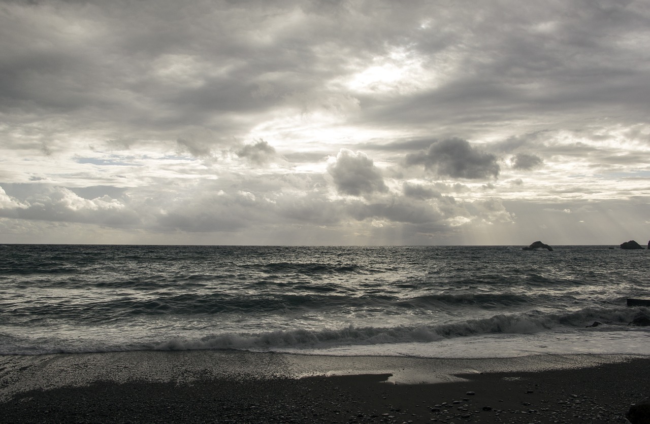 cloudy beach waves free photo