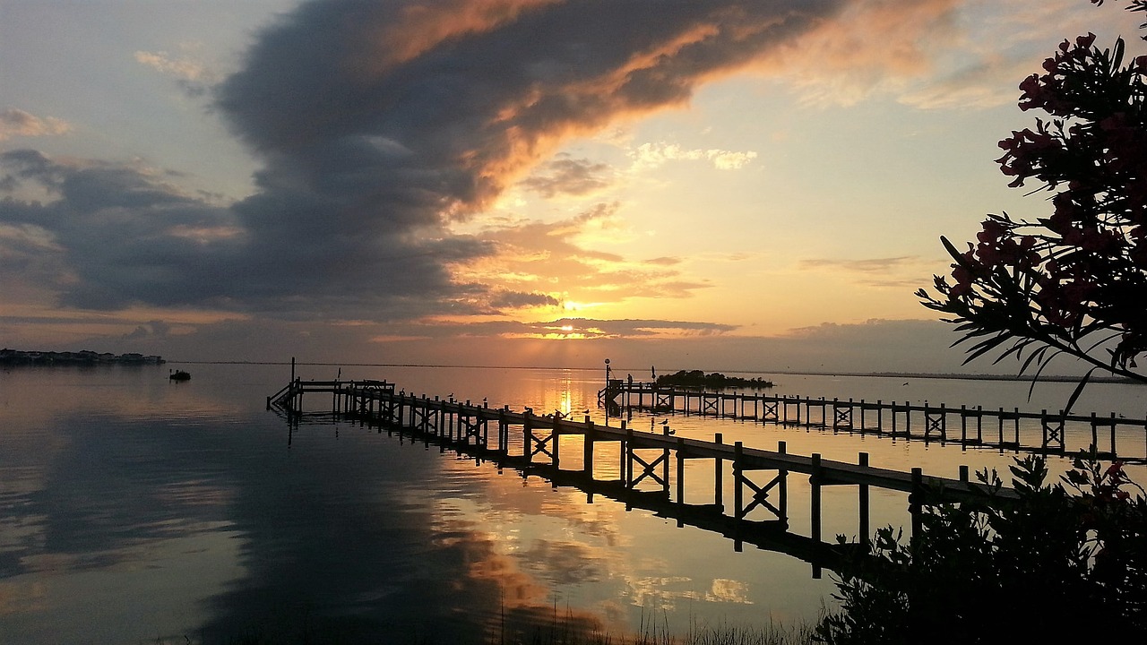 cloudy sunset pier free photo