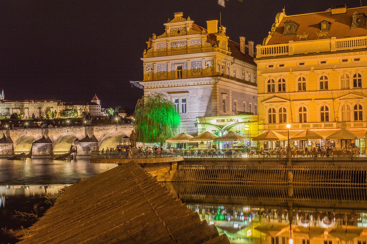 club footbridge night prague free photo