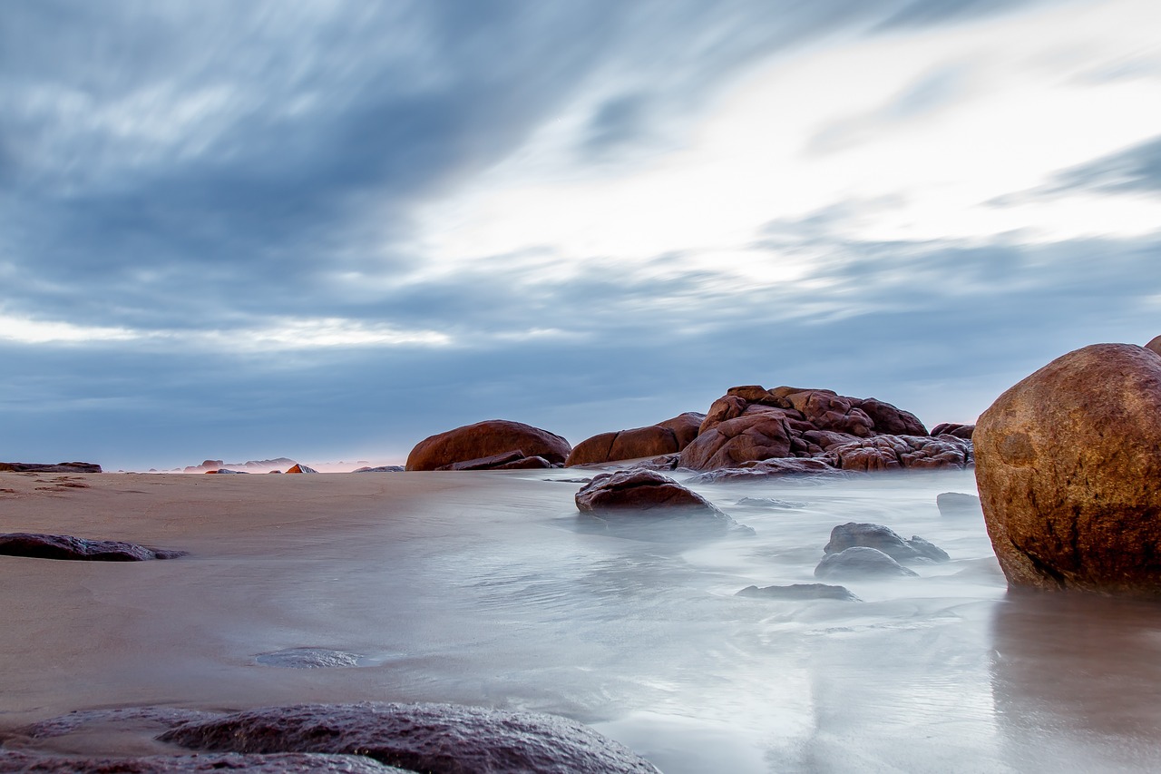 coastline stones foggy free photo