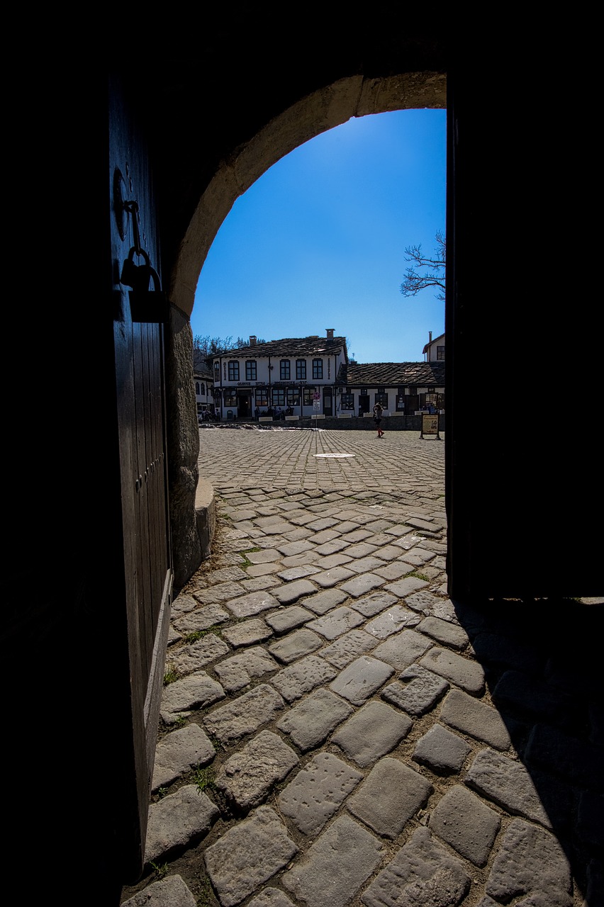 cobblestone door opening free photo