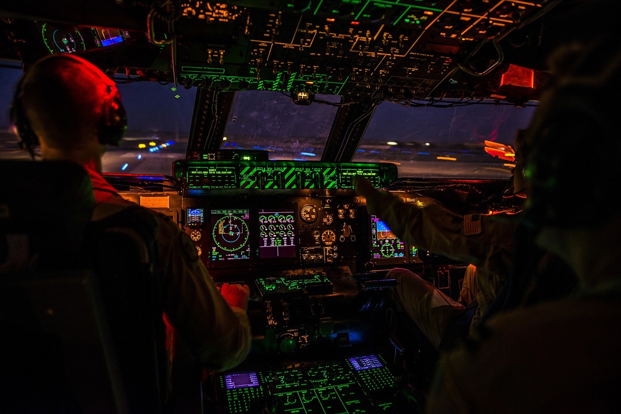 cockpit night airplane free photo