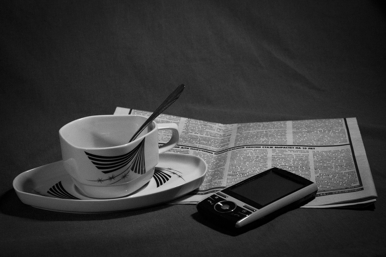 coffee newspaper phone free photo