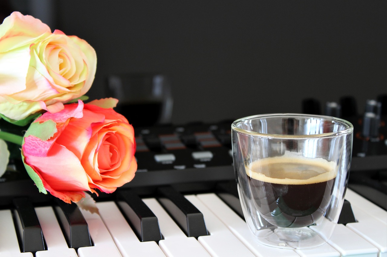 coffee keyboard roses free photo