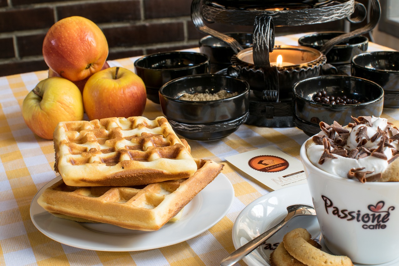 coffee  breakfast  french waffles free photo