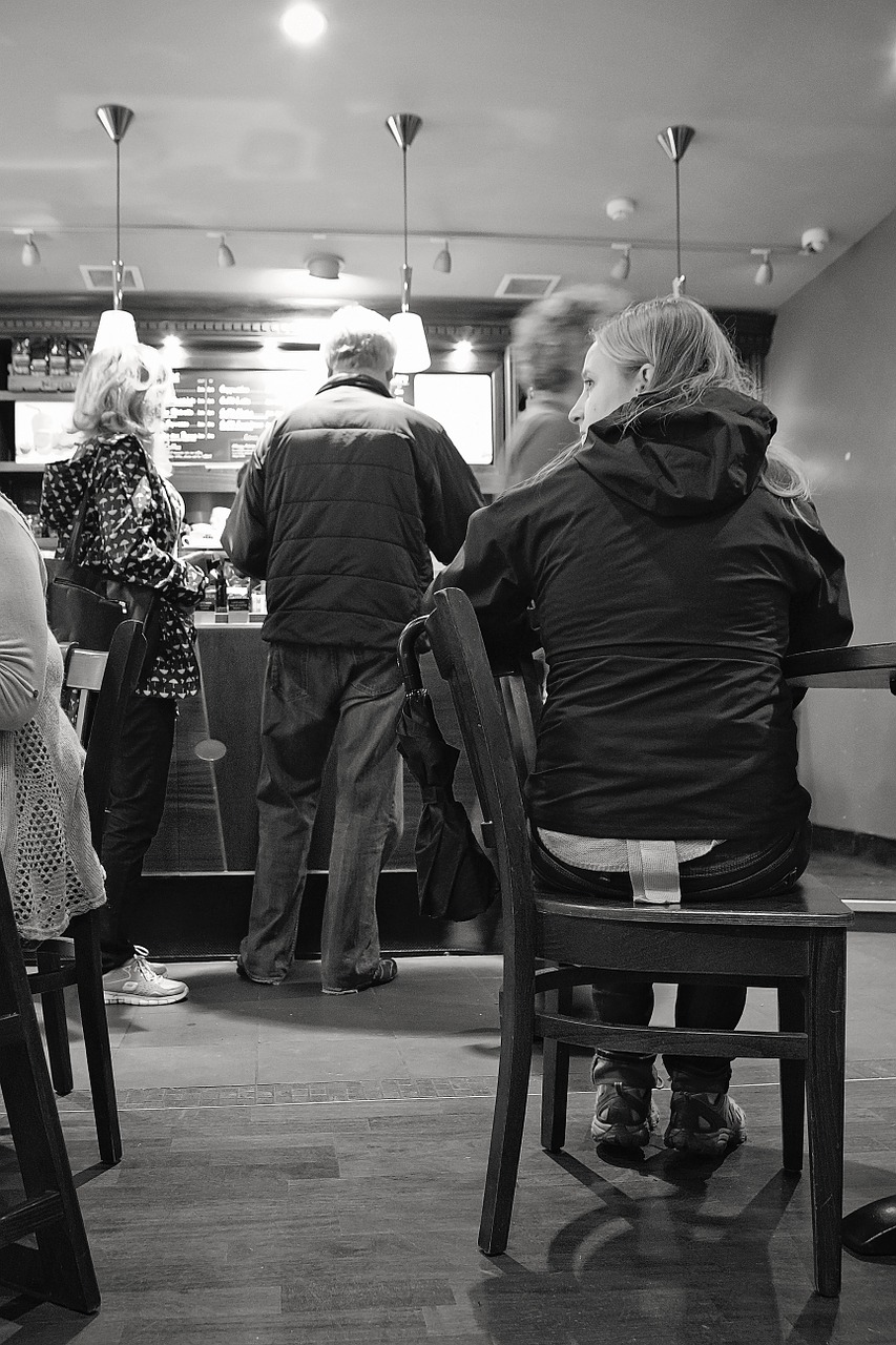 coffee shop woman waiting for friend people queuing free photo